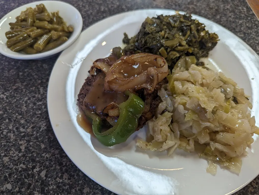 Meatloaf Cooked Cabbage Collards Green Beans
